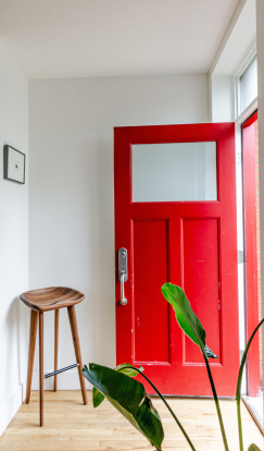 A red front door